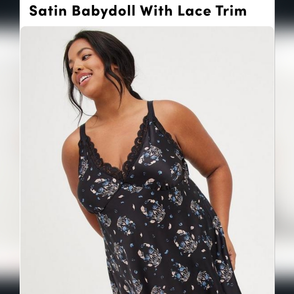 Satin Babydoll With Lace Trim